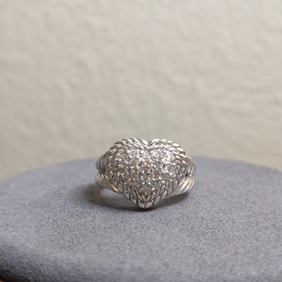Judith Ripka Classic Diamonique 925 Sterling Silver Cluster Heart Ring Sz 5.75 - Picture 5 of 15